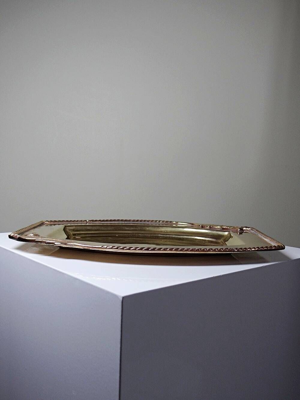 Small vintage brass tray with a floral design, Louis XVI style.