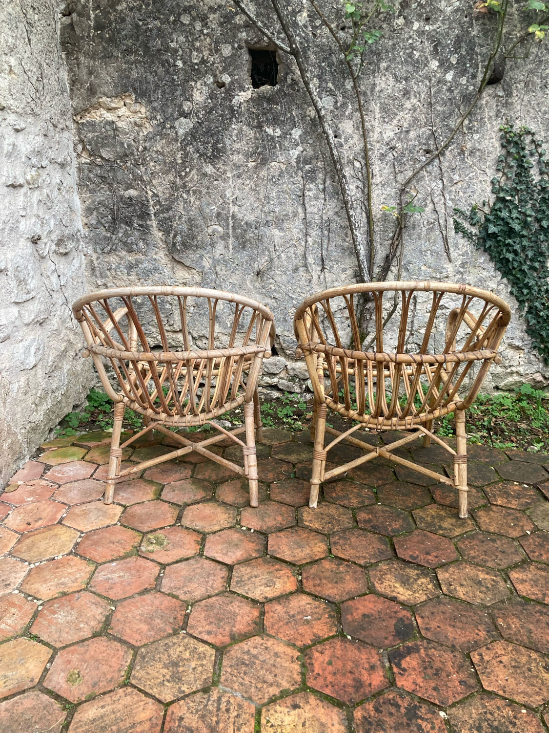 Pair of vintage rattan armchairs
