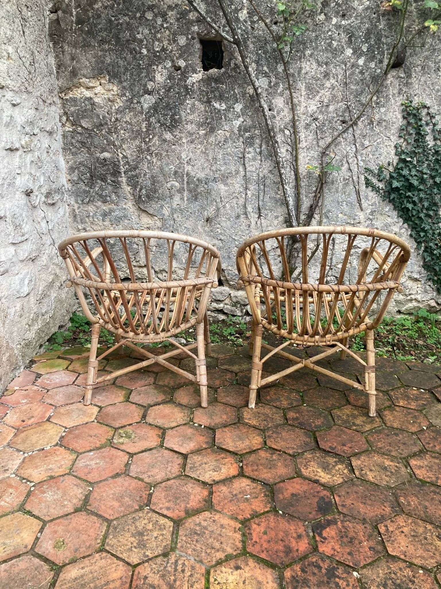 Pair of vintage rattan armchairs