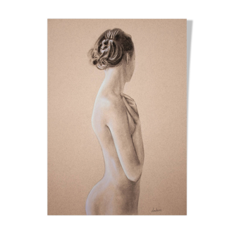 Original painting of a female nude hand painted in pastel. Pastel drawing.