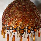 1970 lamp, patinated painted wood, and amber acrylic lampshade 70x28 elec ok;