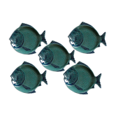 Lot de 5 assiettes en barbotine, forme poissons