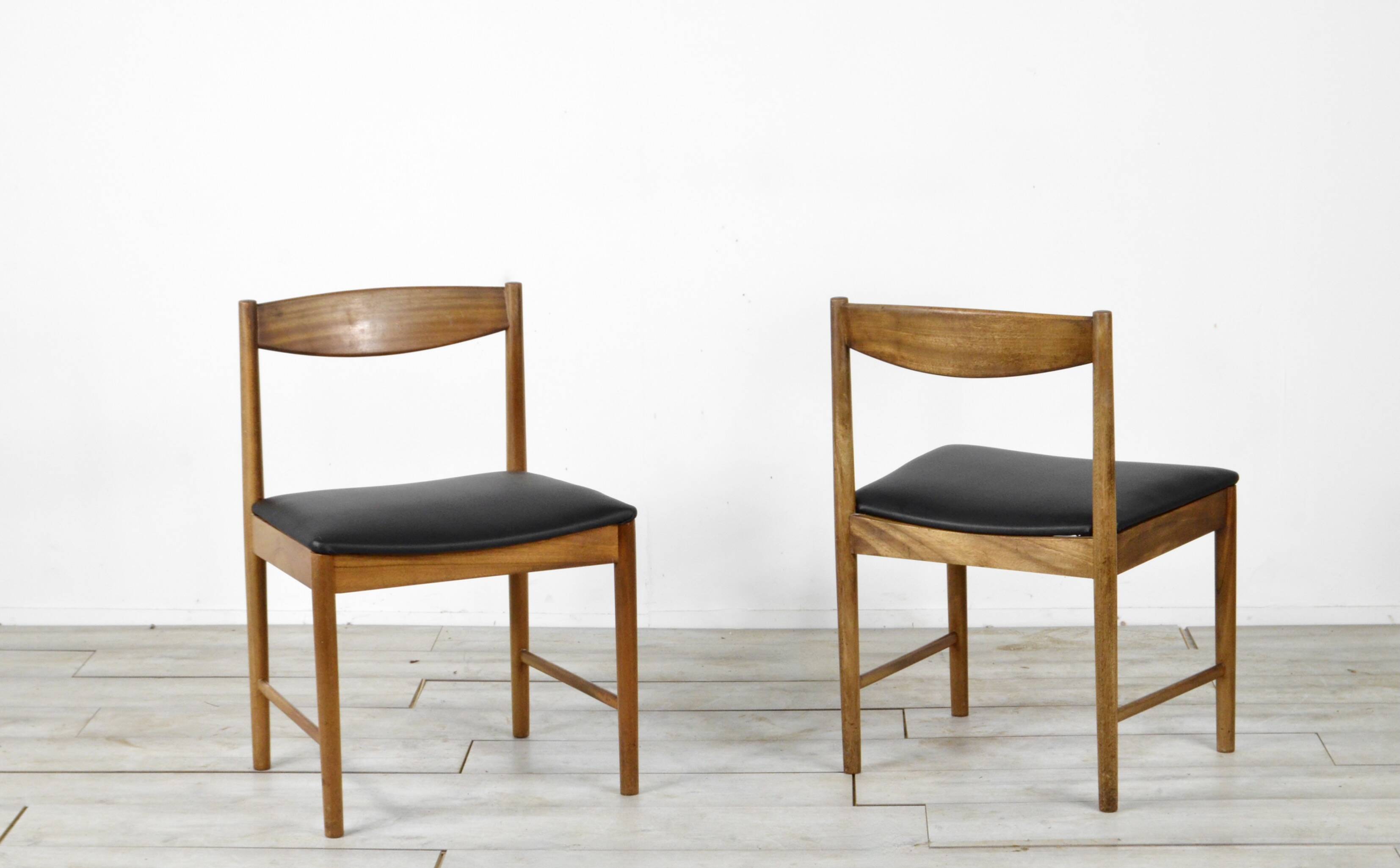 Set Of 4 Midcentury McIntosh Teak And Leatherette Chairs. Vintage Modern