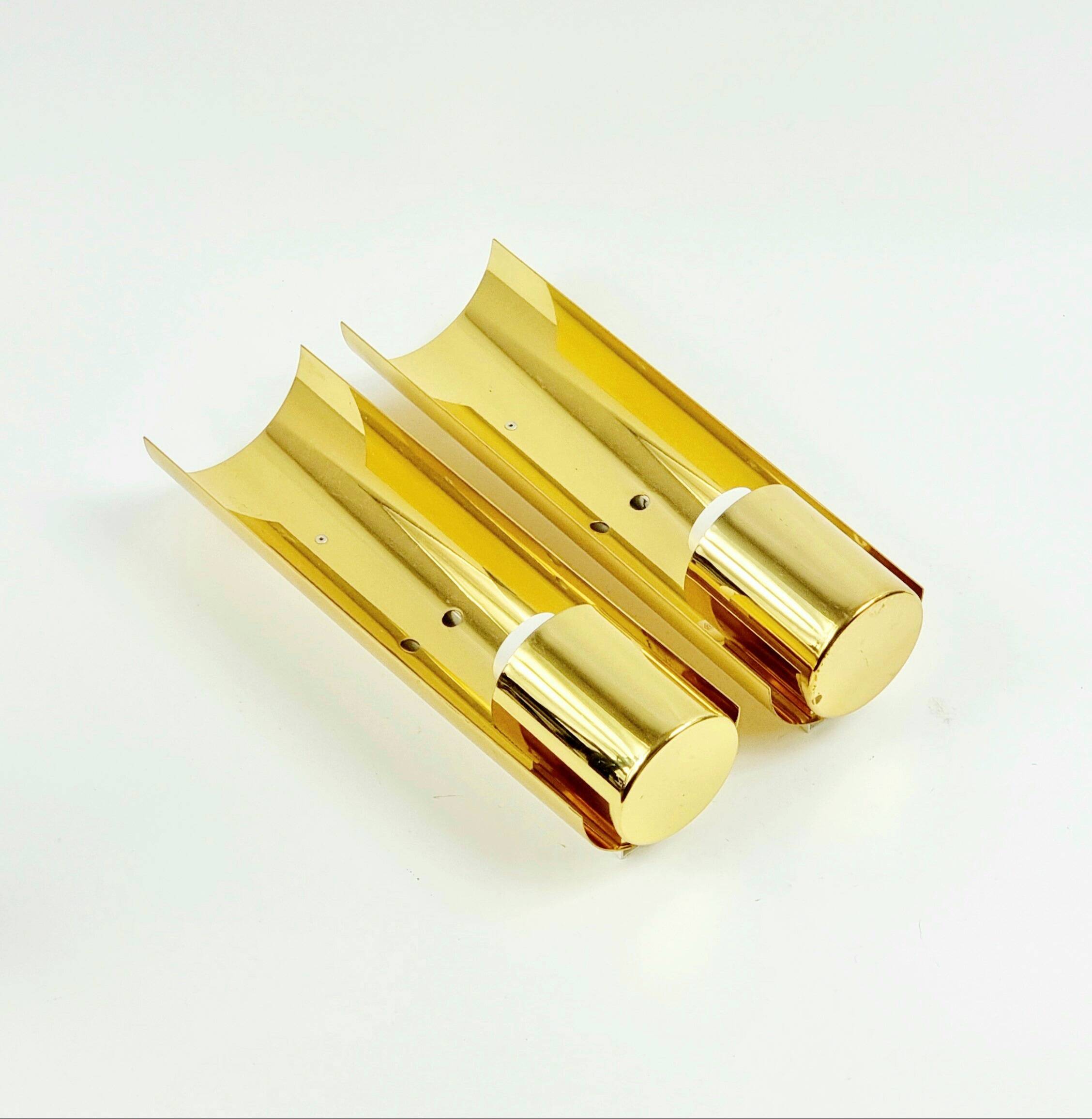 Pair of Hollywood Regency Wall Lights Brass & Opaline Glass Limburg, 1970s