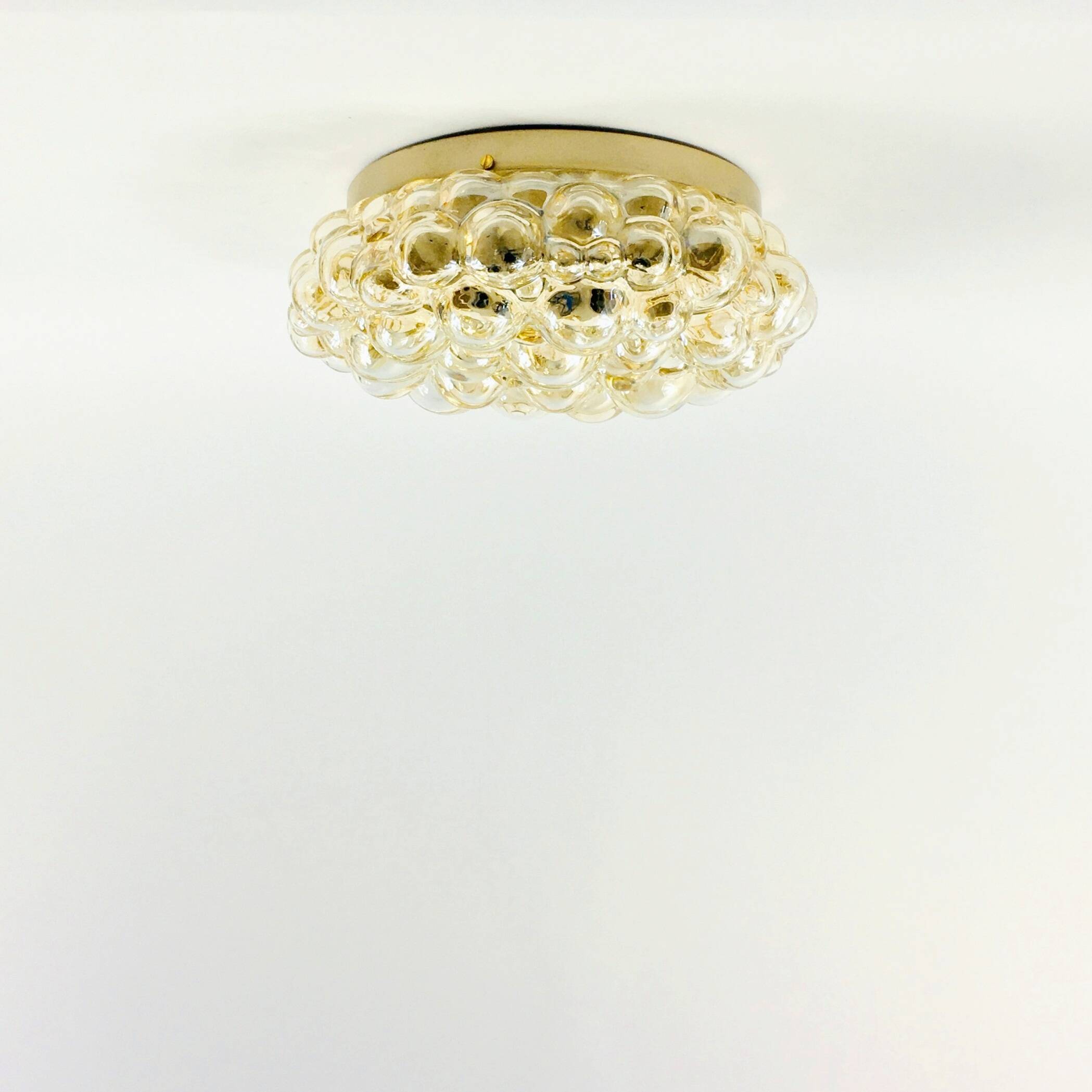 Large Amber Bubble Glass & Brass Ceiling Light By Helena Tynell For Limburg, Germany, 1960s