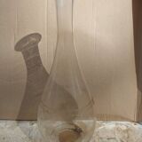 Pair of chiseled glass wine decanters