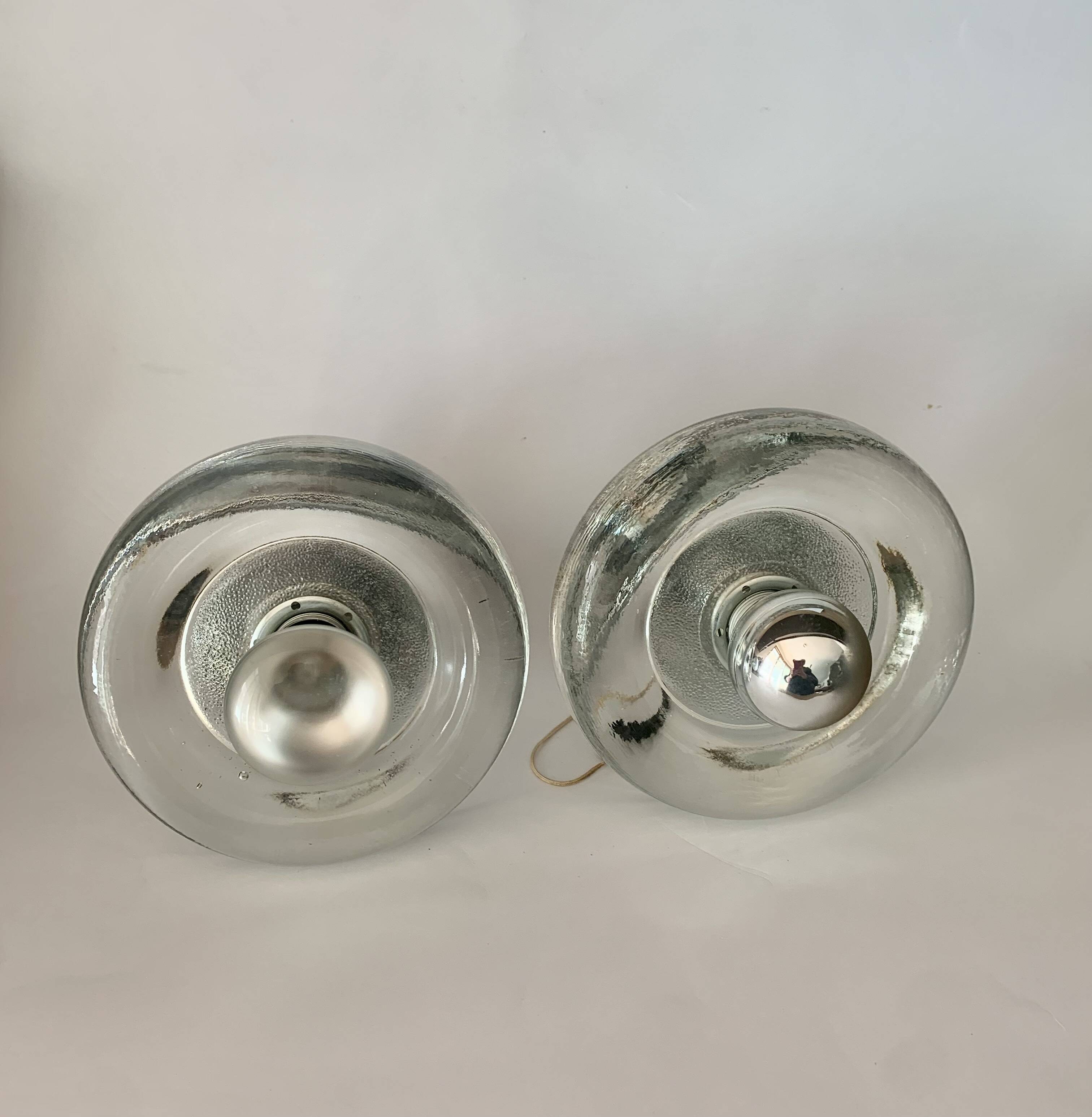 Pair of Mid-Century Wall Sconces in Glass and Chrome