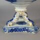 Beautiful covered tripod compote dish in blue and gold earthenware from the late 19th century SC