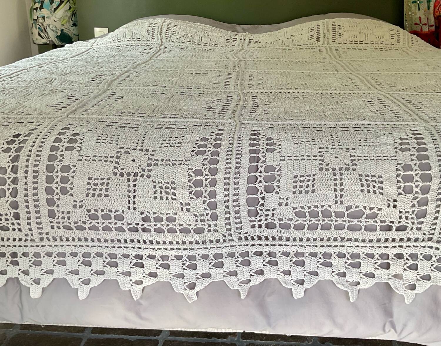 Vintage handmade crochet bedspread