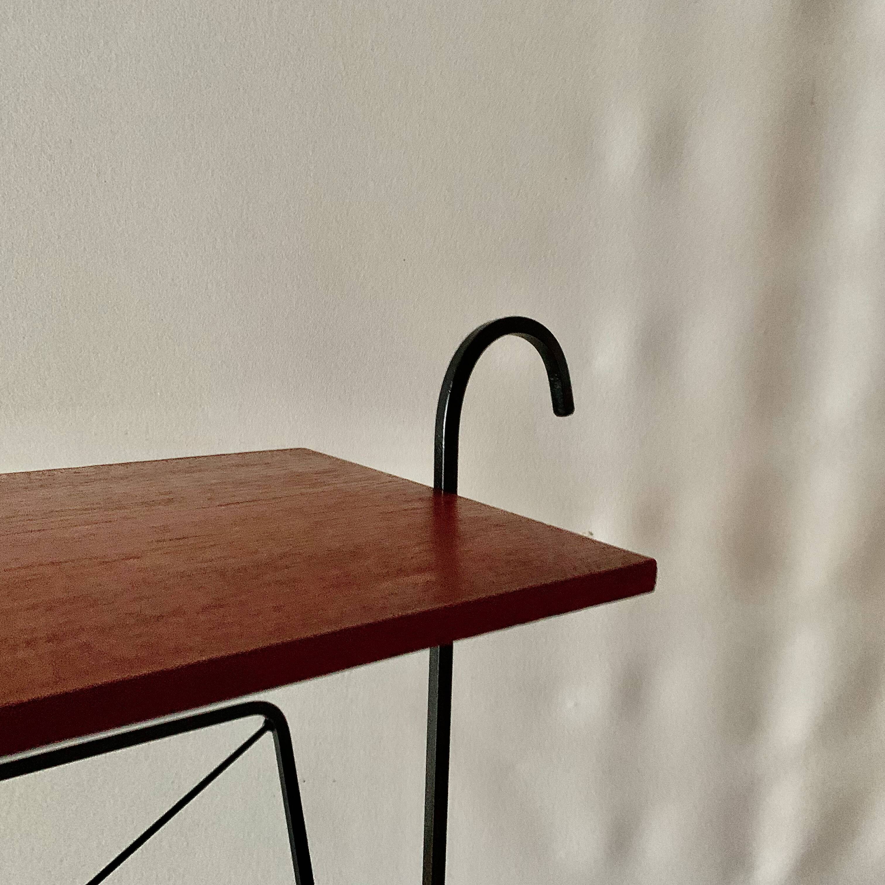 Vintage magazine rack and harness in wood and wrought iron