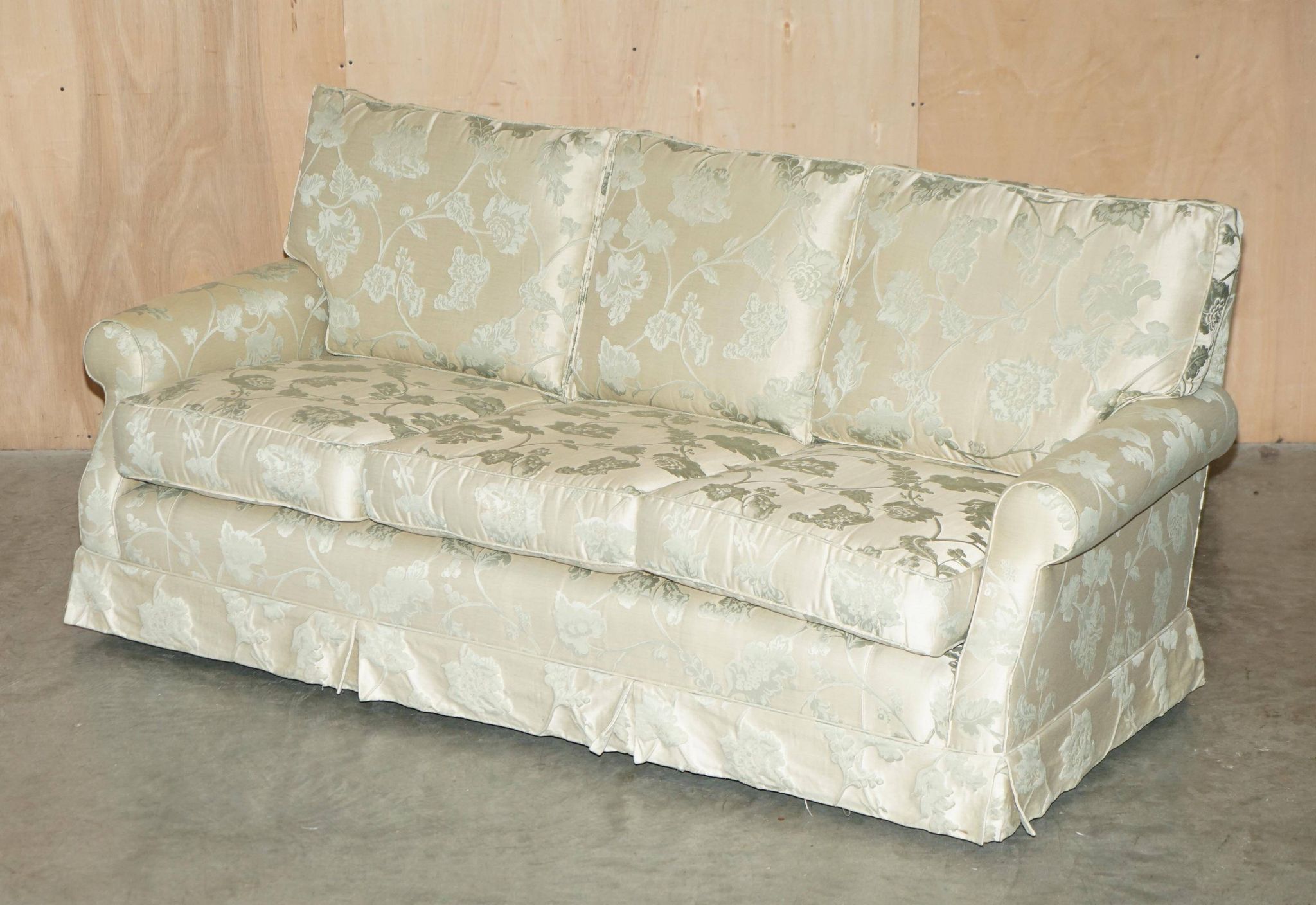 Pair of Howard & Son's style sofas in floral patterned silk blend.