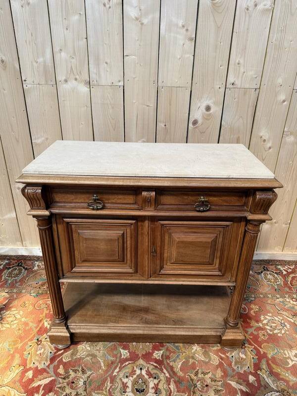 Desserte - Console Henri III en noyer et marbre beige