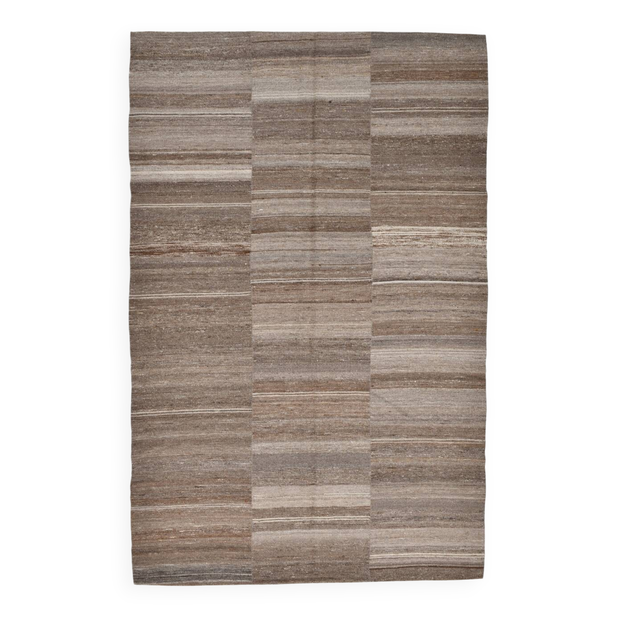 6x10 Brown and Beige Living Room Kilim Rug, 199x306Cm