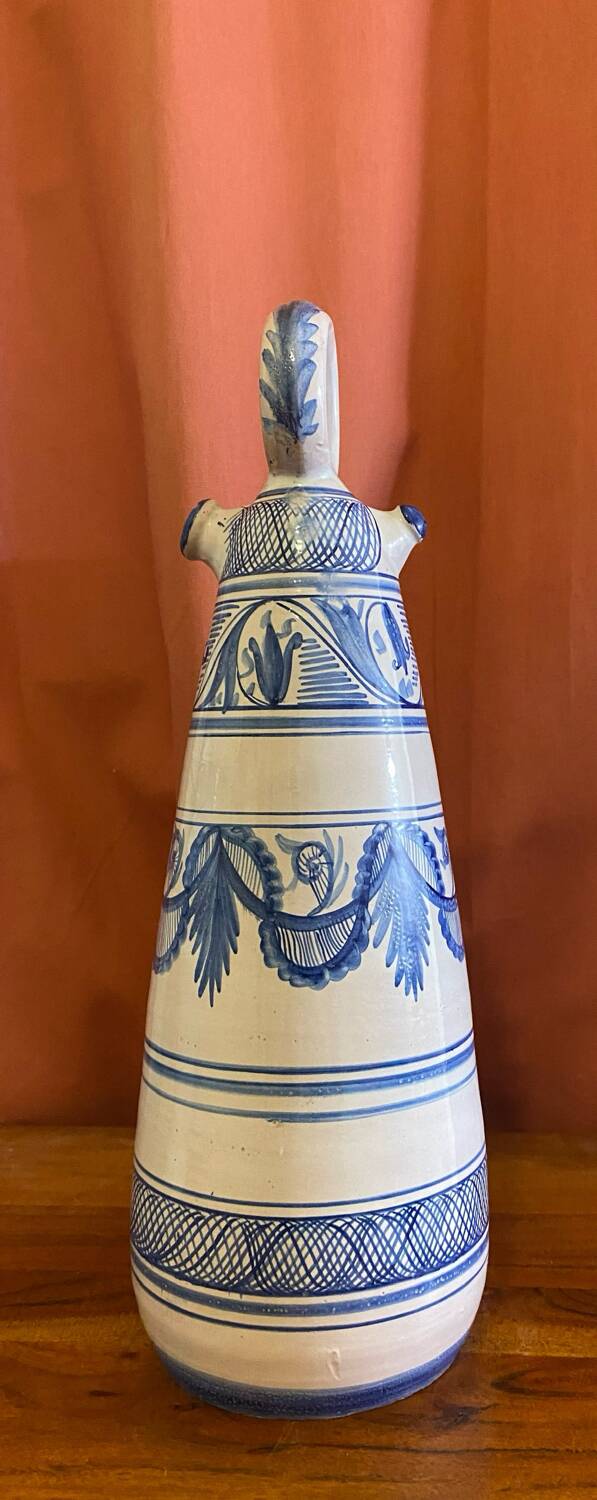 Vintage Spanish Hand Painted Glazed Ceramic Vase / Water Jug