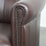 Set of two round cowhide  leather club armchairs in English style