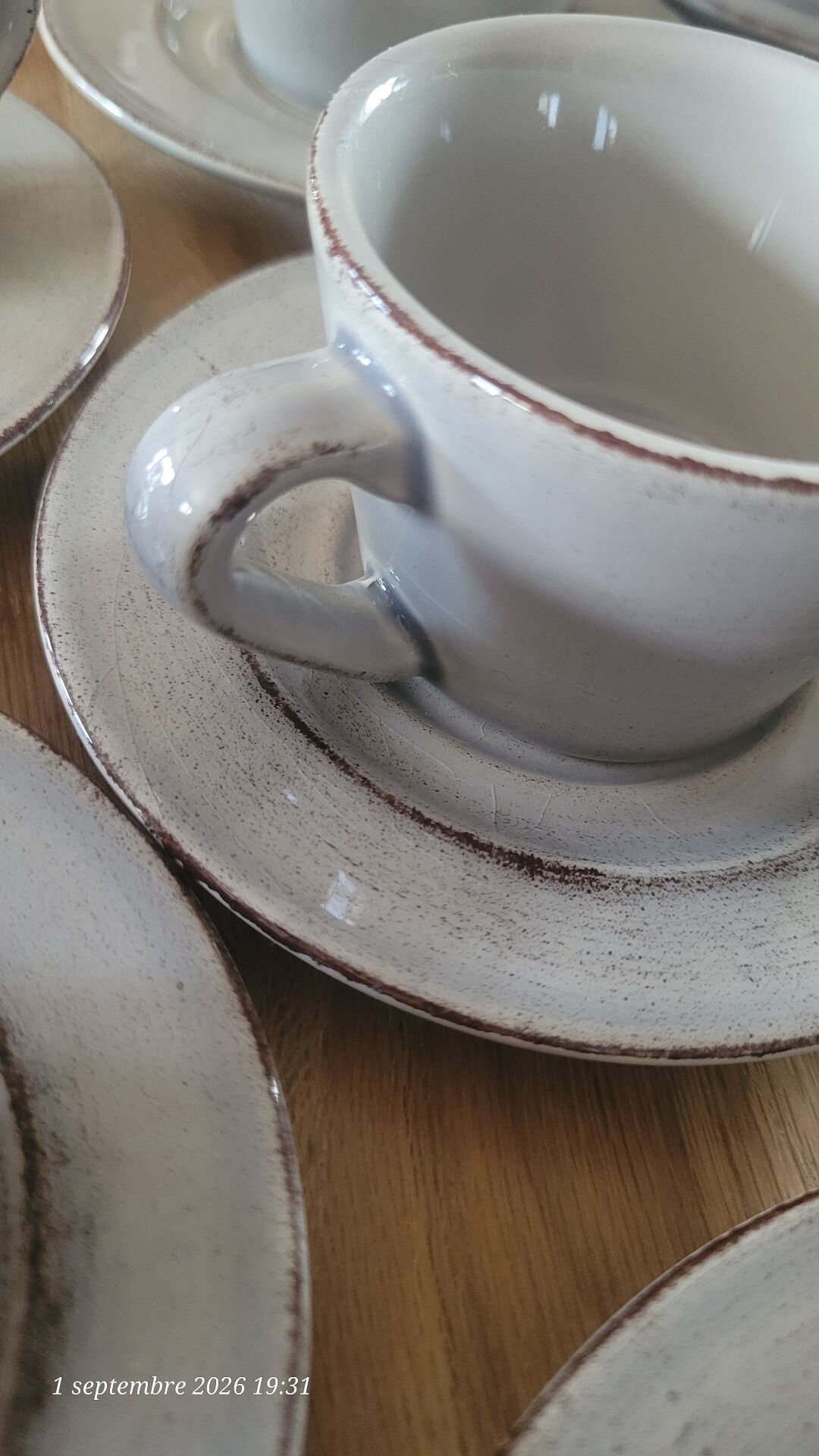 17 hand-painted stoneware coffee cups and saucers (ideal for professional use)