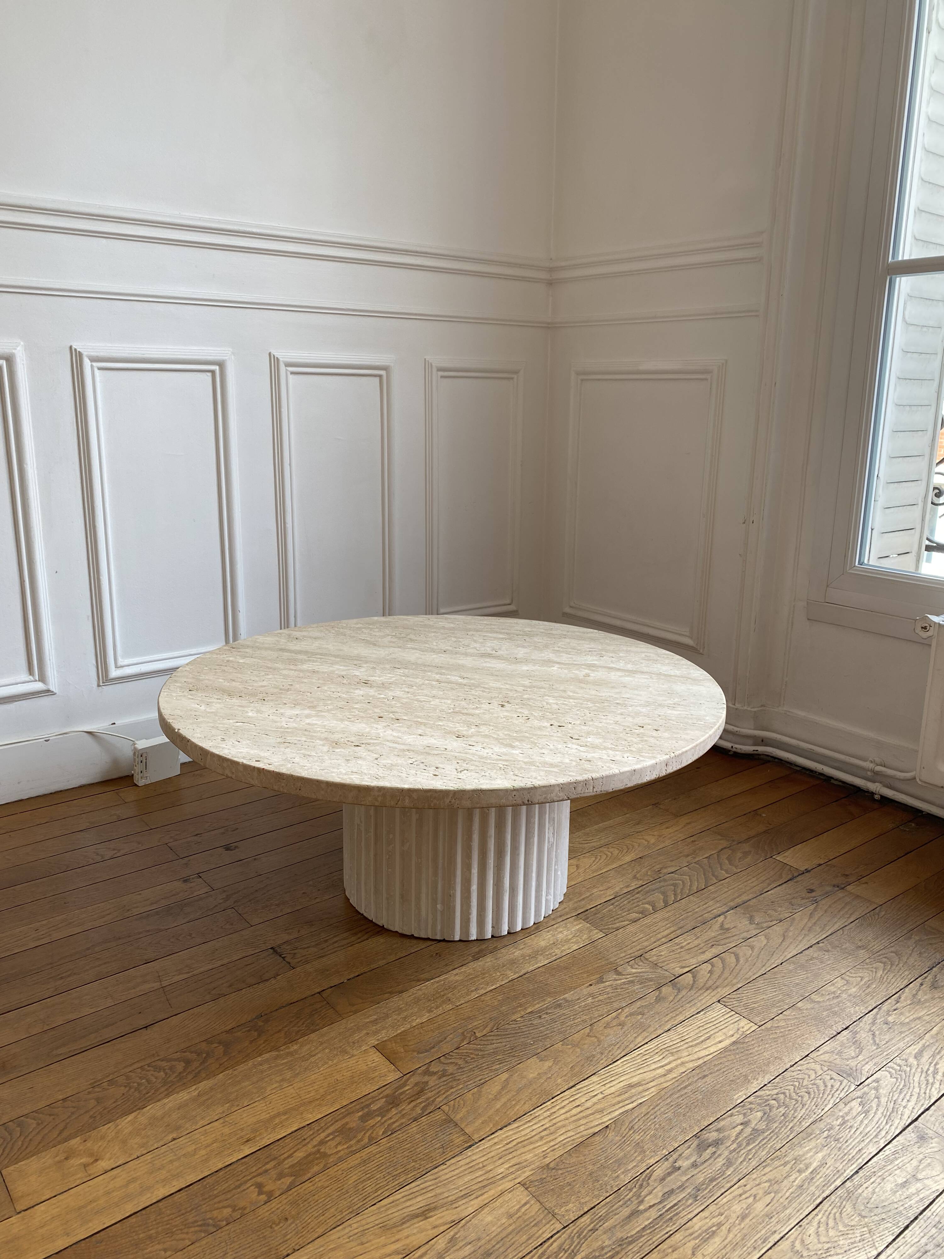 Omega Circular Coffee Table Natural Travertine - 80cm D