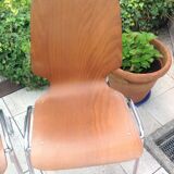 Suite of four chairs in teak color multiplis and chrome / vintage feet 60s-70s