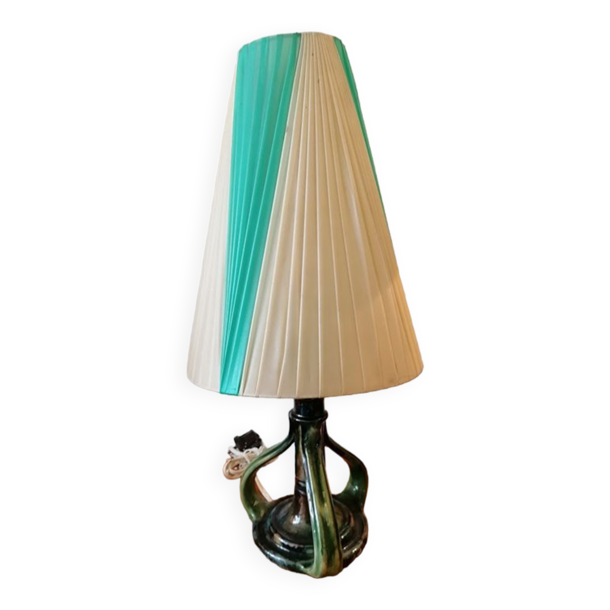 Ceramic foot lamp and vinyl slampshade, 1960