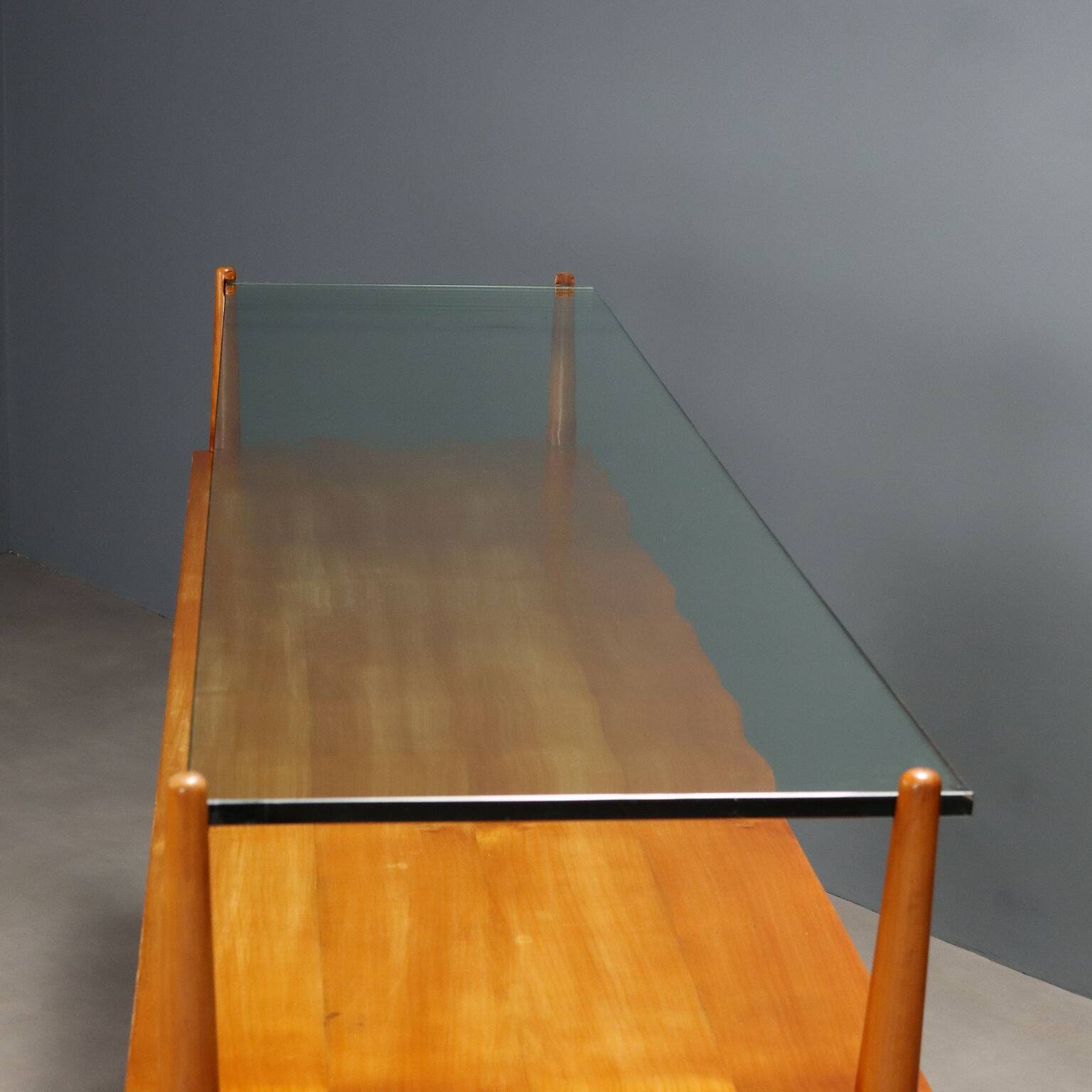 Vintage design chest of drawers veneered in cherry wood, 6 drawers, original from the 1950s