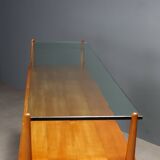 Vintage design chest of drawers veneered in cherry wood, 6 drawers, original from the 1950s