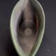 Antonio Lampecco shuttle vase, glazed grey-green ceramic, signed.