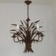 Vintage Hollywood Regency Wheat Sheaf Gold Gilt Metal 5 Light Chandelier