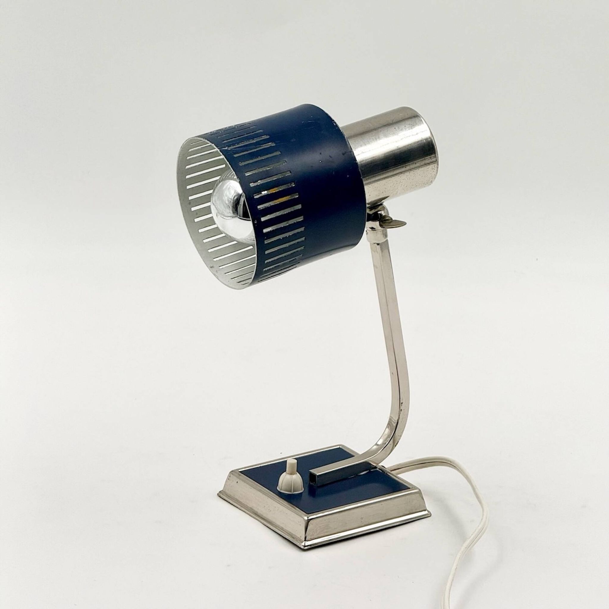 Lampe de bureau vintage bleue et chrome années 70