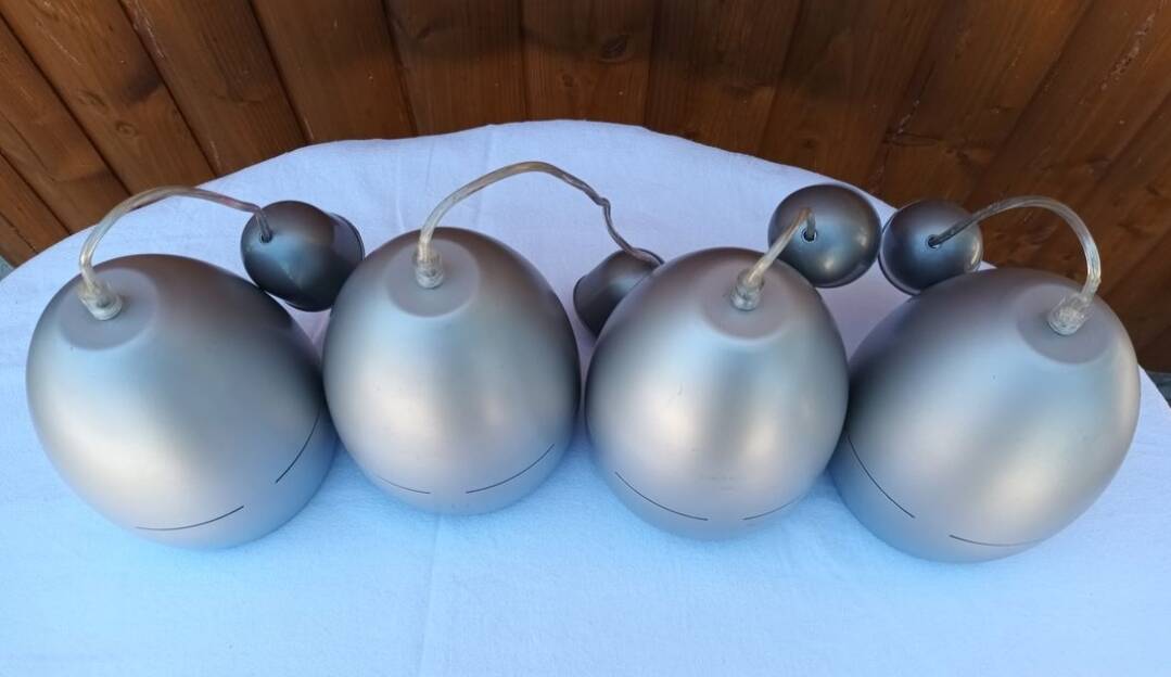 4 space age grey metal pendant lights