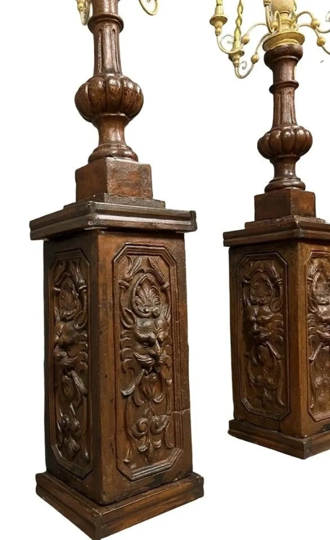Pair of very large torchères – Terracotta and gilded wood
