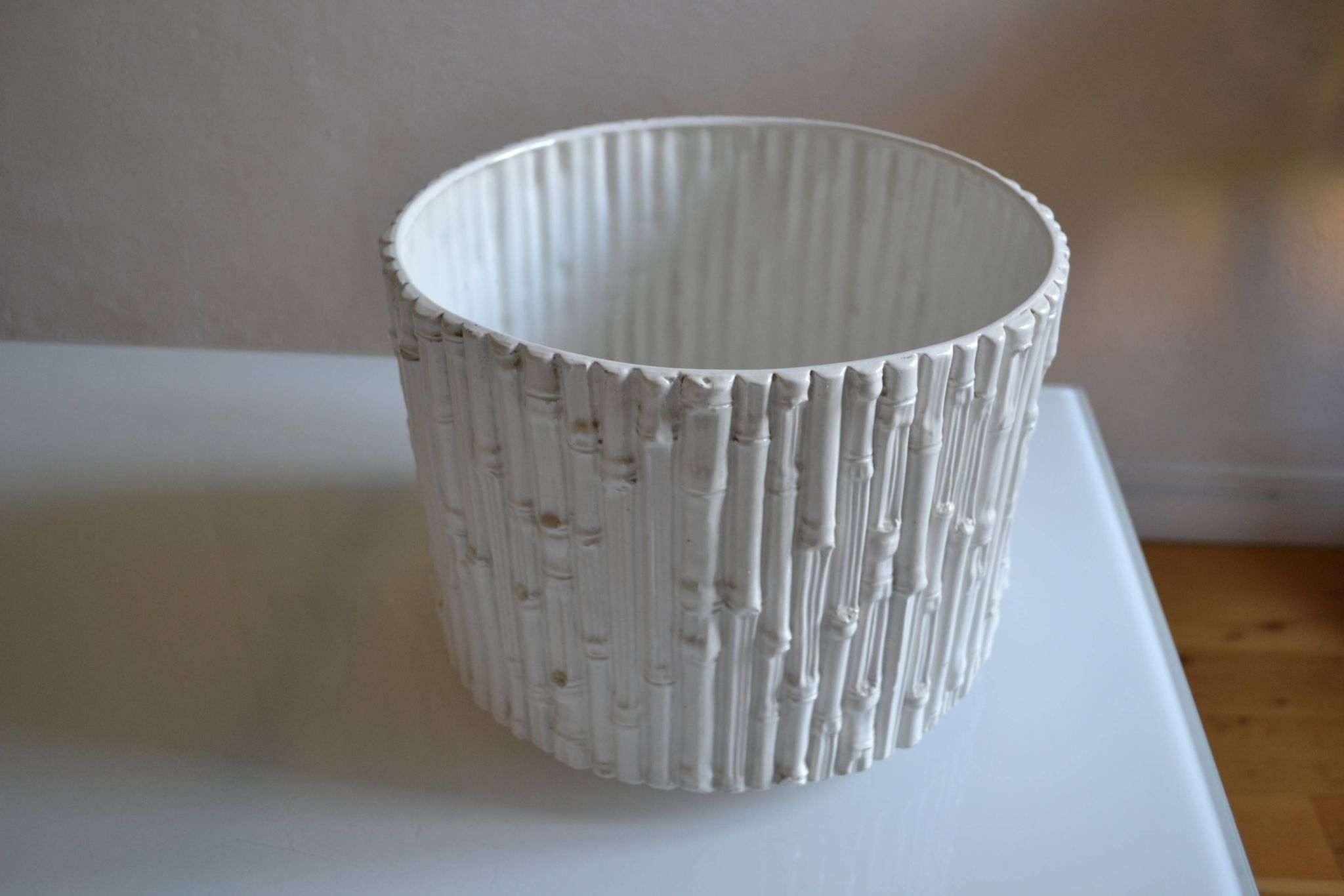 Ceramic cache pot in bamboo style, Italy 1980, Hollywood Regency.