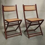 Folding chairs in wood and cane, 80's