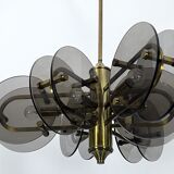 Postmodern brass and thick glass chandelier by Gino Paroldo. Italy 1970s