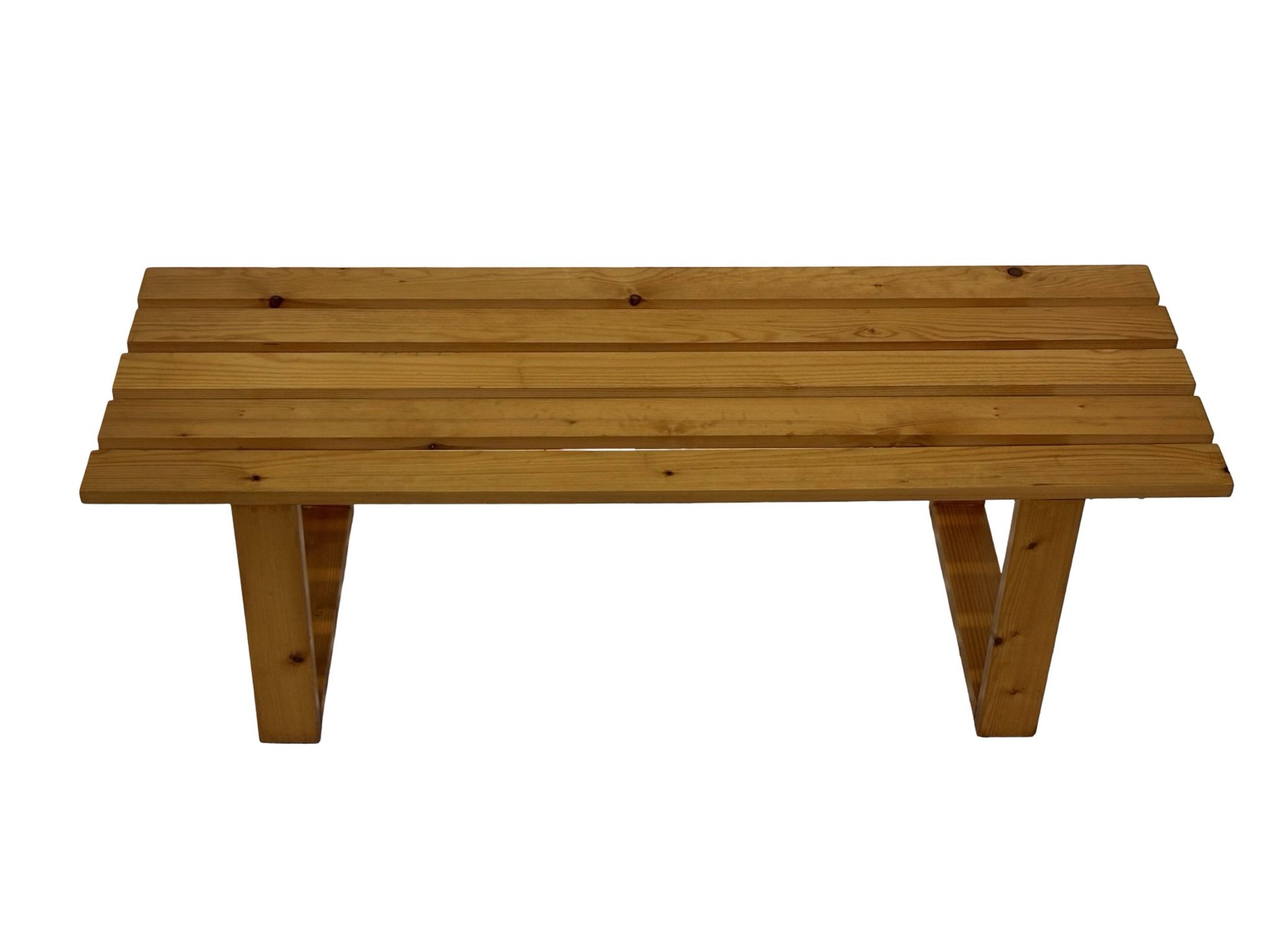 Vintage Scandinavian modern pinewood slatted bench from the 1960's