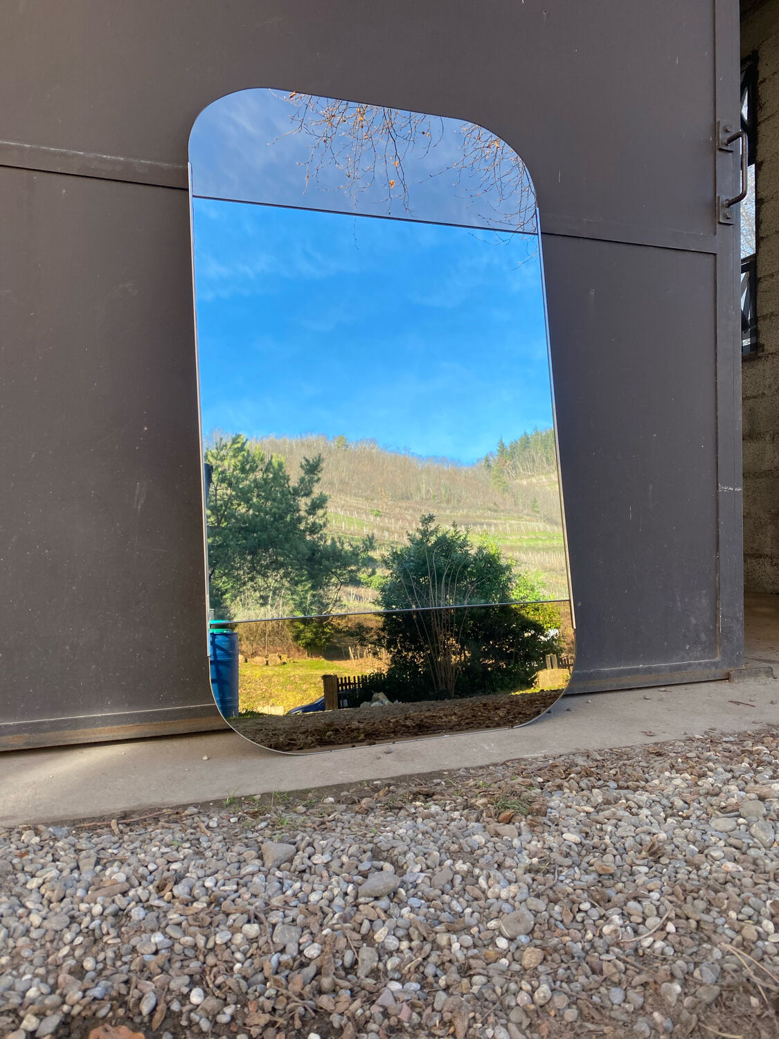 Smoked glass triptych mirror