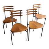 Set of 4 Zumsteg Chairs — Light Wood Seats with Grey Metal Tubular Frames, Postmodern Industrial