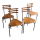 Set of 4 Zumsteg Chairs — Light Wood Seats with Grey Metal Tubular Frames, Postmodern Industrial