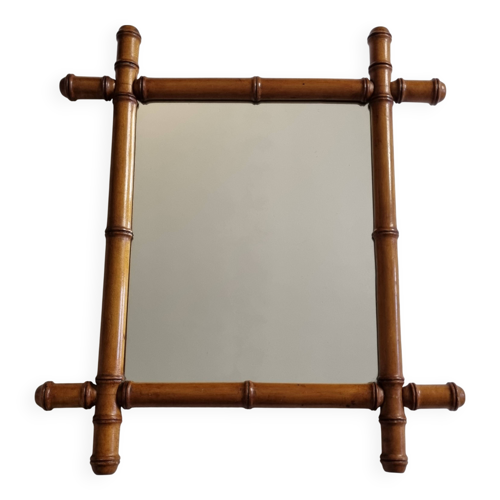 Antique mirror in turned bamboo-style wood, 46 x 54 cm