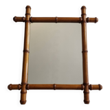 Miroir ancien en bois tourné façon bambou, 46 x 54 cm