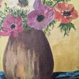 Acrylic painting on canvas, old still life, bouquet of flowers