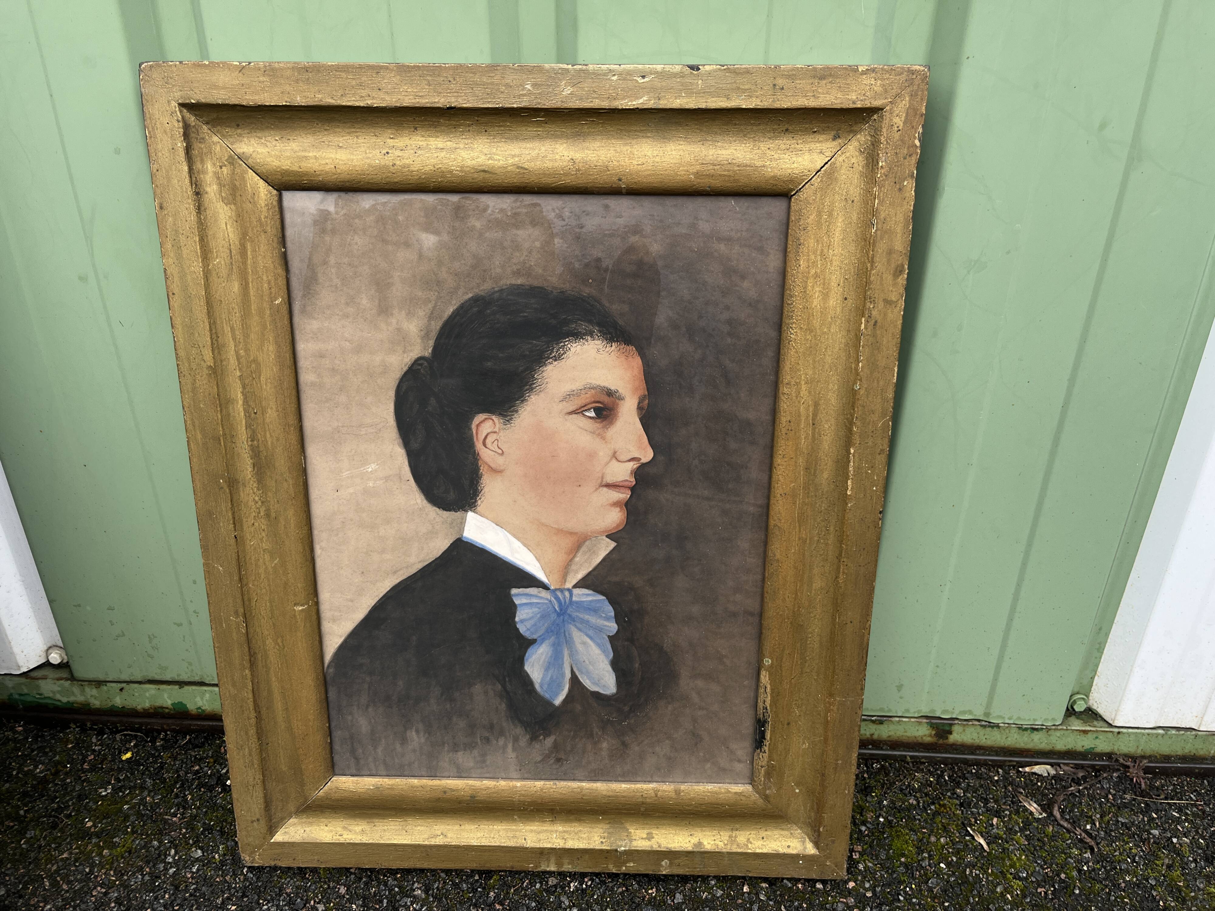 Painting XIX portrait of a woman in gilded wooden frame