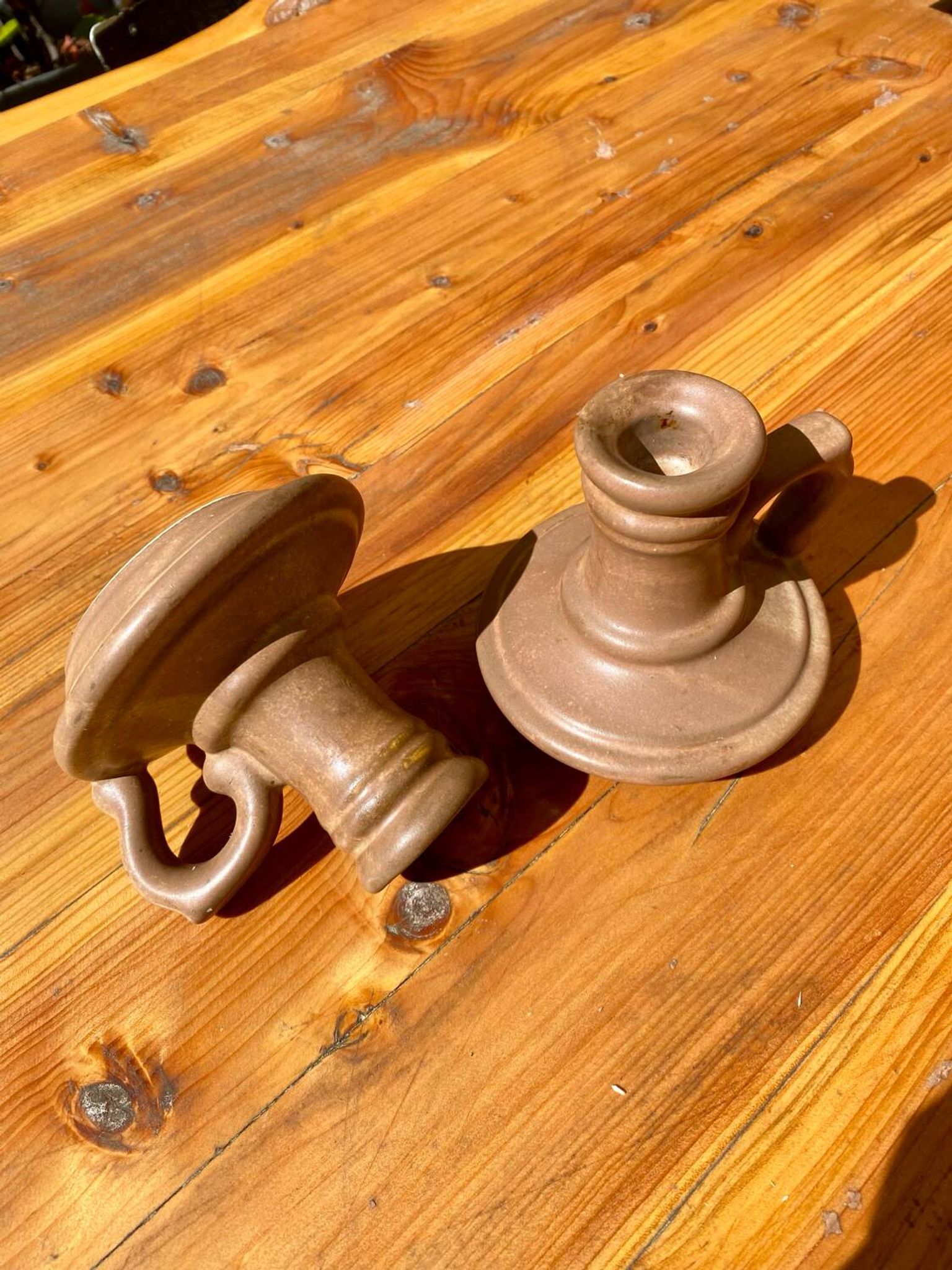 Vintage stoneware candle holders