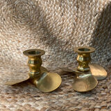Pair of brass candle holders, helix shape