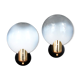 Pair of vintage wall lamps glass globe opalescent gold metal circa 1960