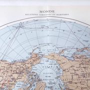 World map, planisphere, vintage air and sea routes from 1950.
