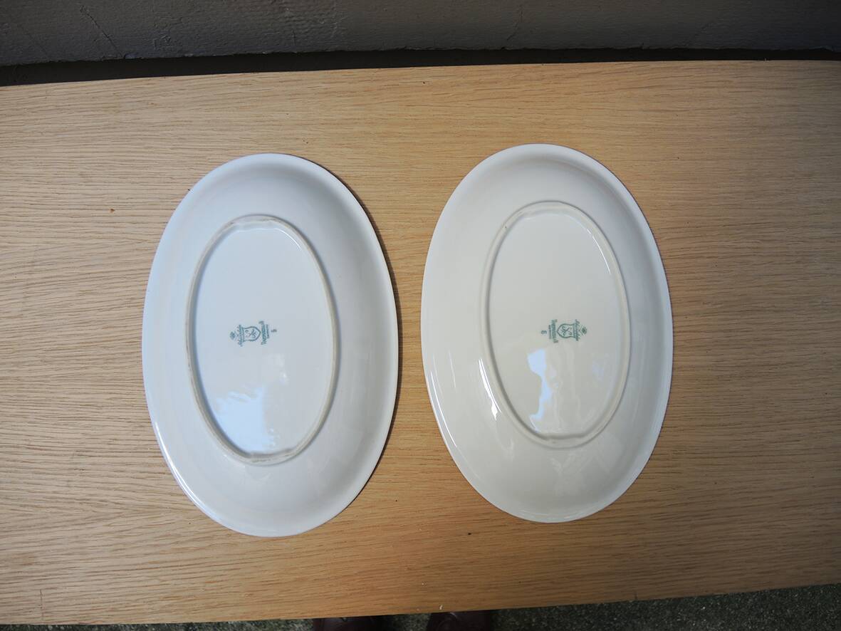 2 Old Small Oval Dishes - Rheinpfalz Hartporzellan Germany
