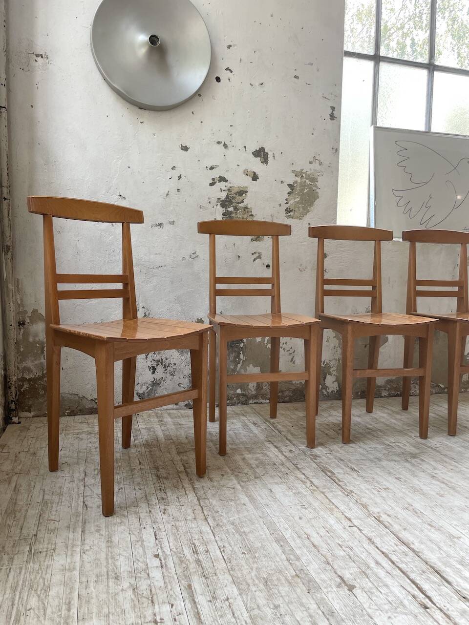 4 golden oak chairs
