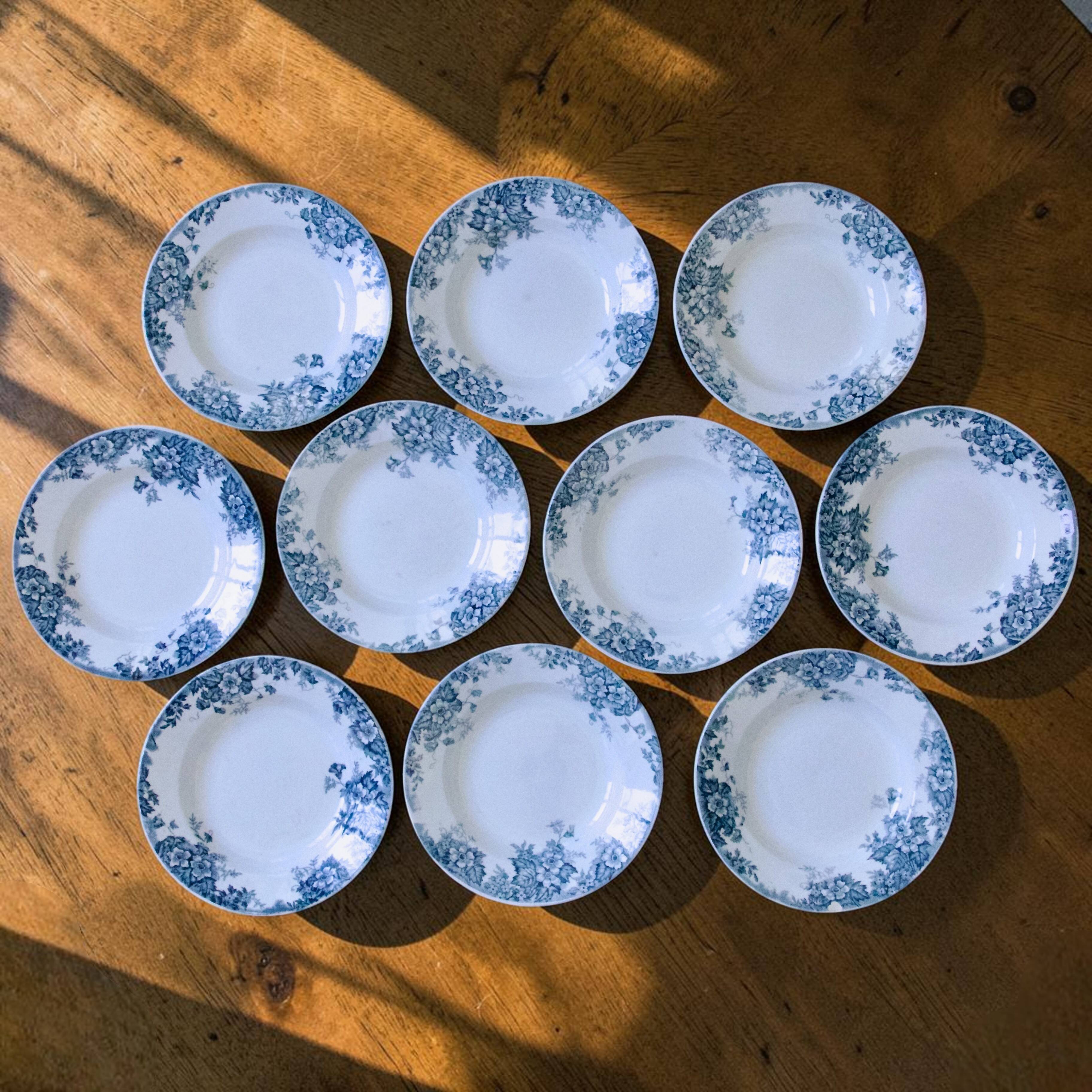 10 antique ironstone plates signed Moulin des Loups "Marie Louise"