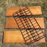 Vintage oak and black metal string shelf 1960