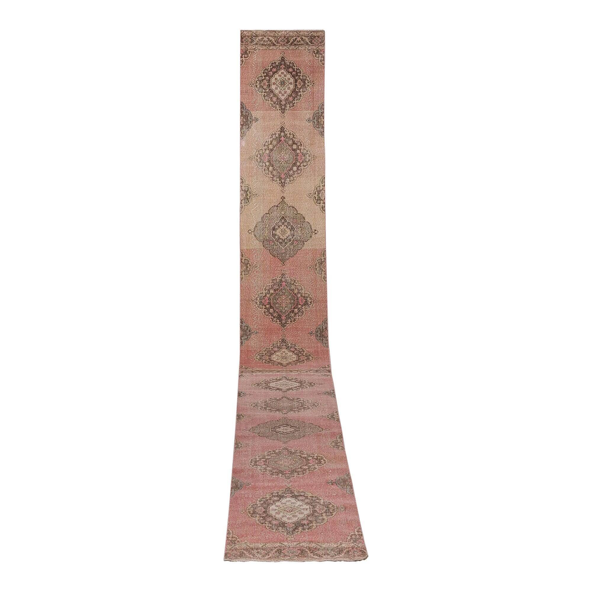 Vintage Turkish hallway rug 79x734 cm